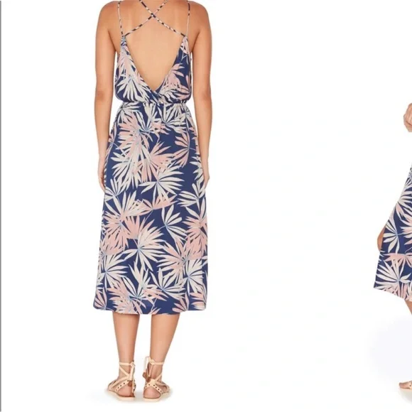 L*Space Tropical Leaf Midi Dress in Blue and Pink - Picture 2 of 7